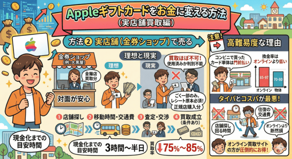 金券ショップなどの実店舗で売る