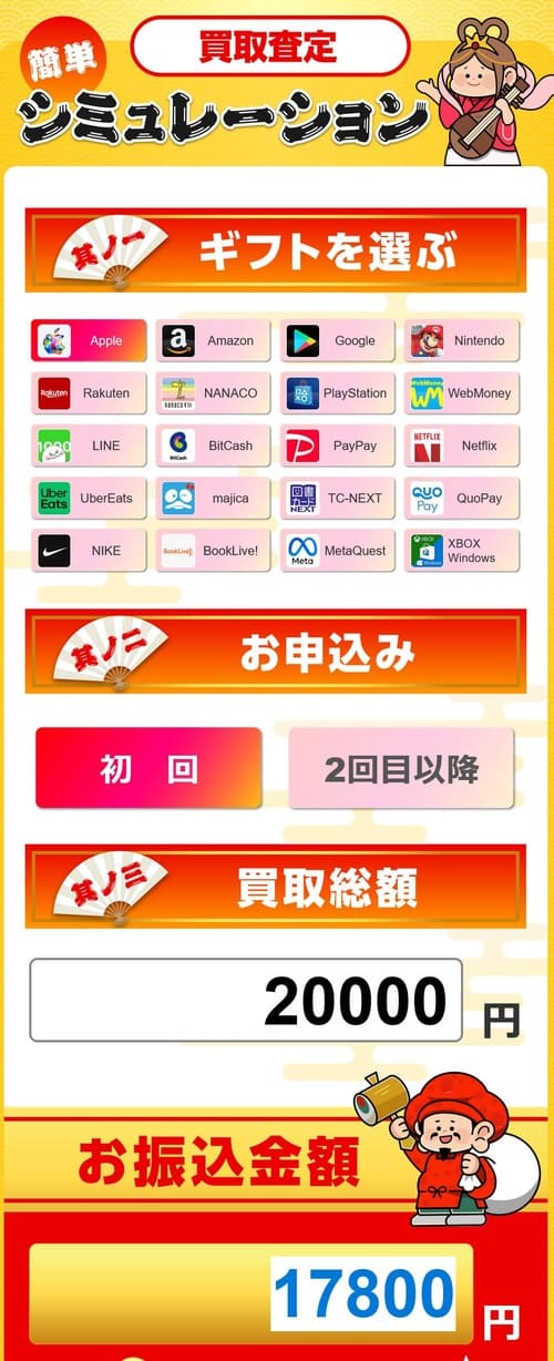 買取七福神の料金シミュレーション